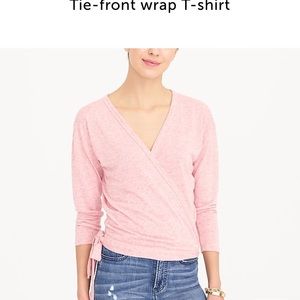 J Crew Factory Tie Front Wrap Tee Shirt Pink Sz S